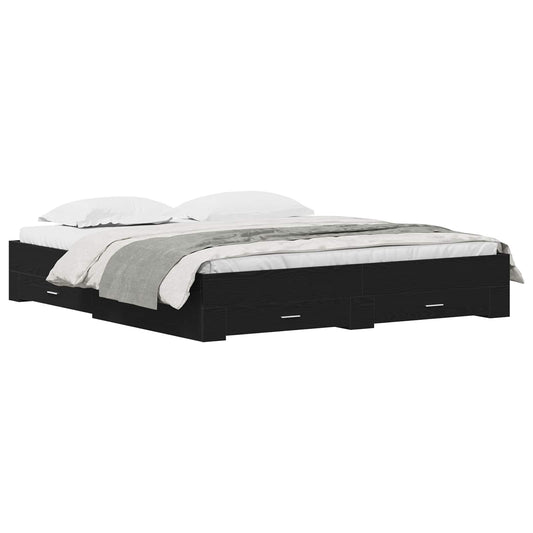 vidaXL Bed Frame with Drawer Black Oak 180 x 200 cm Engineered Wood
