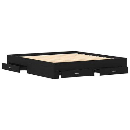 vidaXL Bed Frame with Drawer Black Oak 180 x 200 cm Engineered Wood