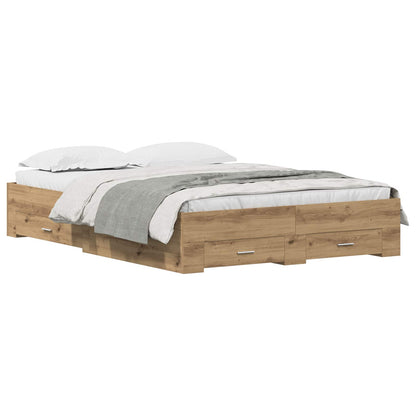 vidaXL Bed Frame with Drawer Artisan Oak 160 x 200 cm Engineered Wood