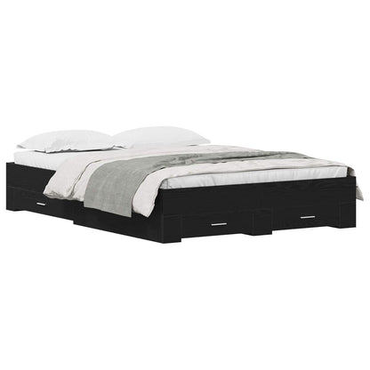 vidaXL Bed Frame with Drawer Black Oak 160 x 200 cm Engineered Wood
