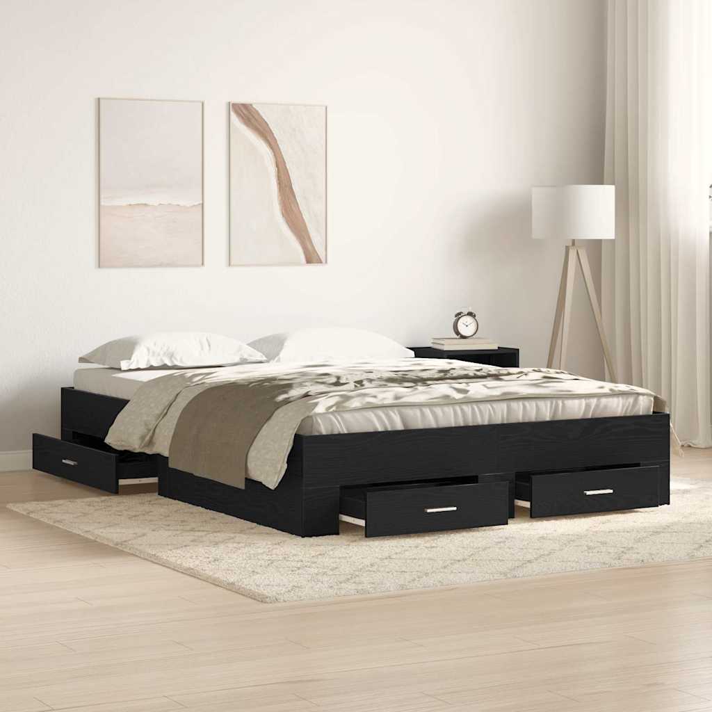 vidaXL Bed Frame with Drawer Black Oak 140 x 200 cm Engineered Wood