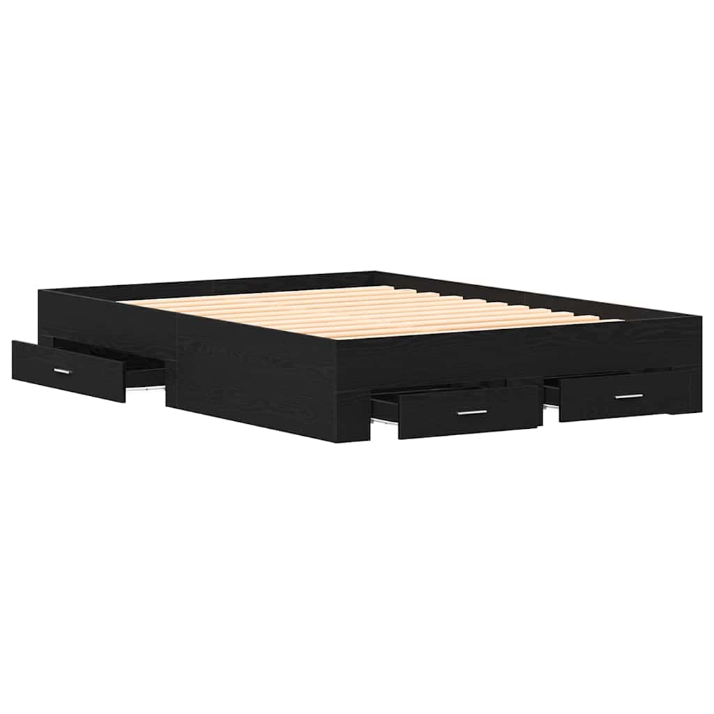 vidaXL Bed Frame with Drawer Black Oak 140 x 200 cm Engineered Wood