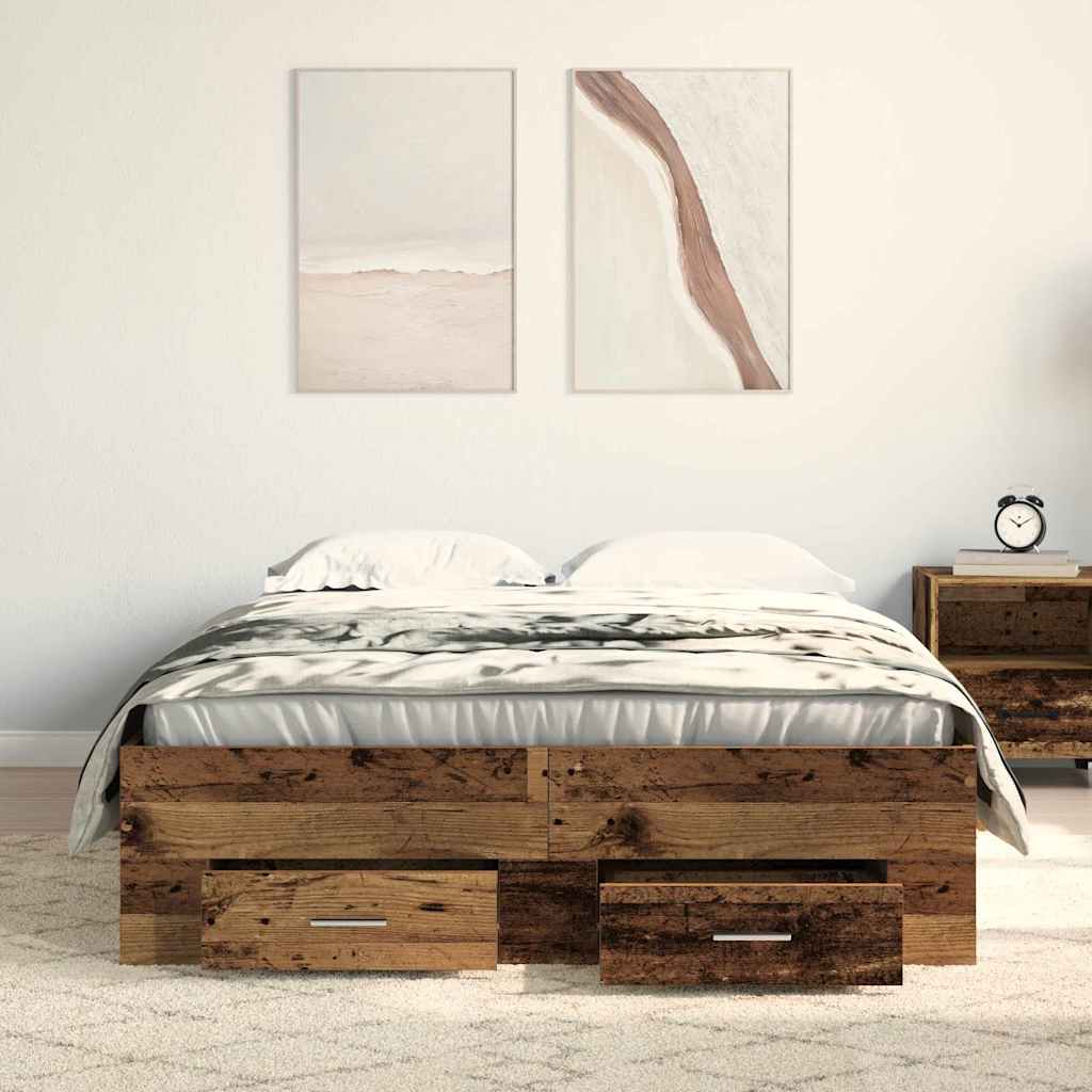 vidaXL Bed Frame with Drawer Old Wood 120 x 200 cm Engineered Wood