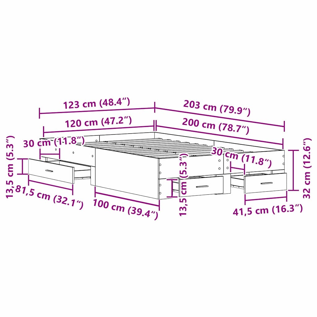vidaXL Bed Frame with Drawer Old Wood 120 x 200 cm Engineered Wood