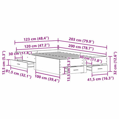 vidaXL Bed Frame with Drawer Old Wood 120 x 200 cm Engineered Wood