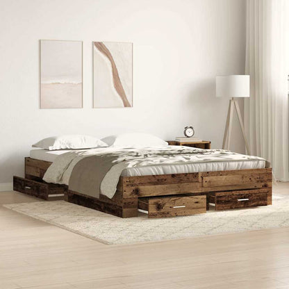 vidaXL Bed Frame with Drawer Old Wood 140 x 190 cm Engineered Wood