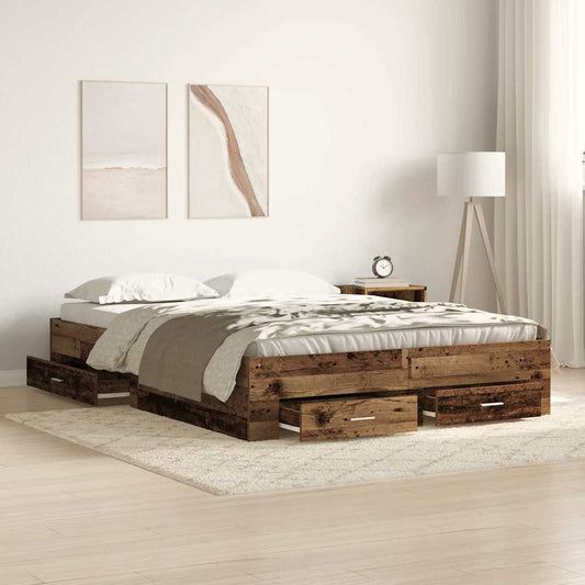 vidaXL Bed Frame with Drawer Old Wood 140 x 190 cm Engineered Wood
