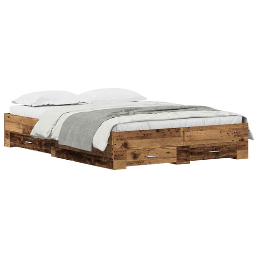 vidaXL Bed Frame with Drawer Old Wood 140 x 190 cm Engineered Wood