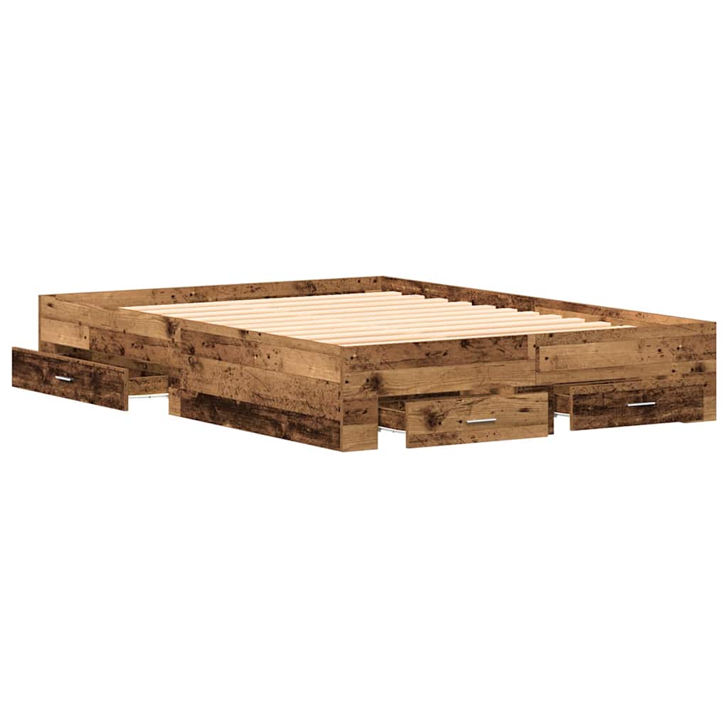 vidaXL Bed Frame with Drawer Old Wood 140 x 190 cm Engineered Wood