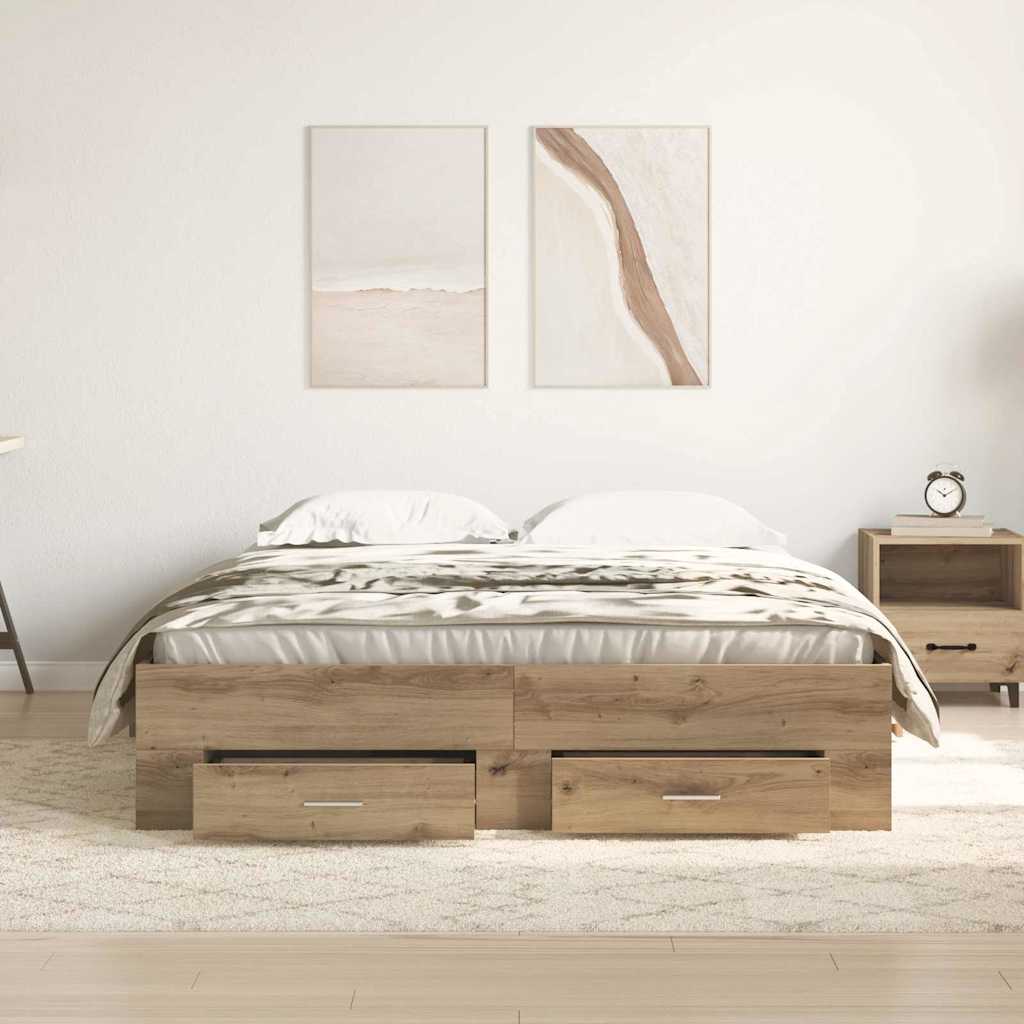 vidaXL Bed Frame with Drawer Artisan Oak 140 x 190 cm Engineered Wood