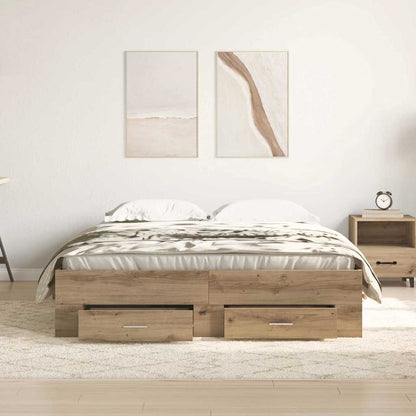 vidaXL Bed Frame with Drawer Artisan Oak 140 x 190 cm Engineered Wood