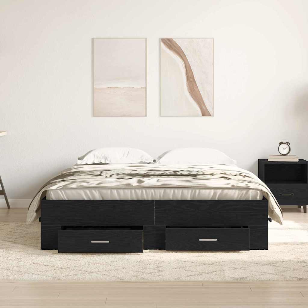 vidaXL Bed Frame with Drawer Black Oak 140 x 190 cm Engineered Wood