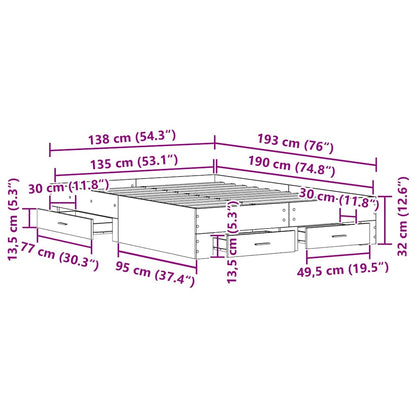 vidaXL Bed Frame with Drawer Old Wood 135 x 190 cm Engineered Wood