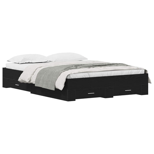 vidaXL Bed Frame with Drawer Black Oak 135 x 190 cm Engineered Wood