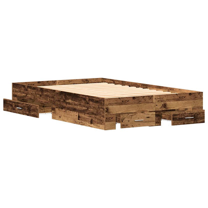 vidaXL Bed Frame with Drawer Old Wood 120 x 190 cm Engineered Wood