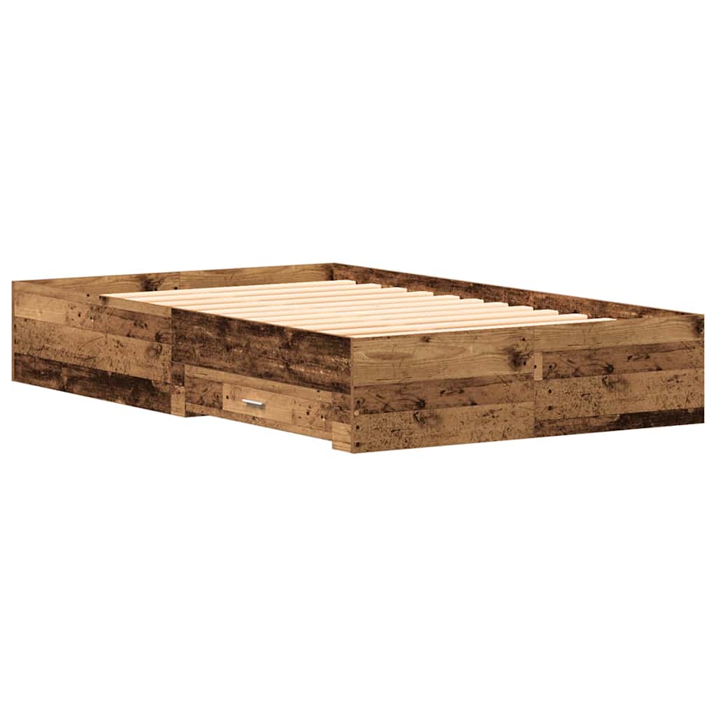vidaXL Bed Frame with Drawer Old Wood 120 x 190 cm Engineered Wood