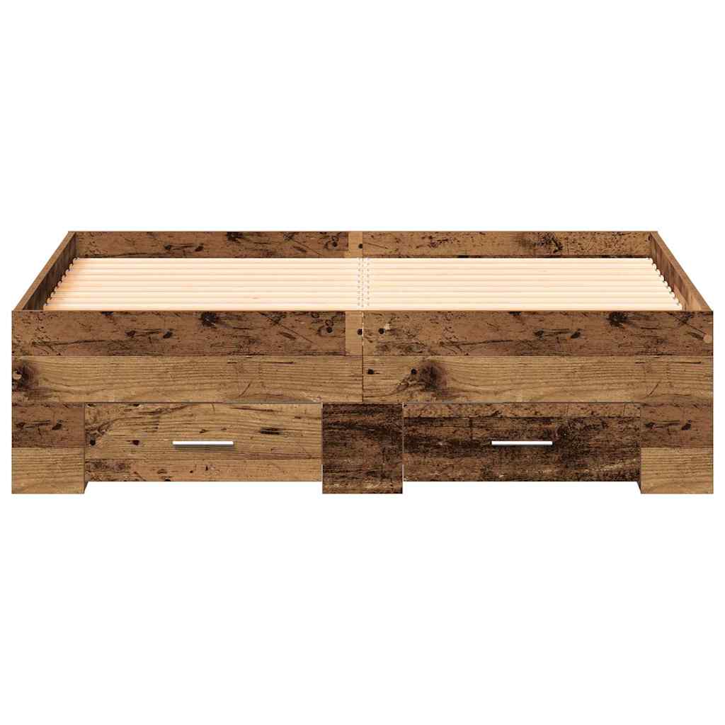 vidaXL Bed Frame with Drawer Old Wood 120 x 190 cm Engineered Wood