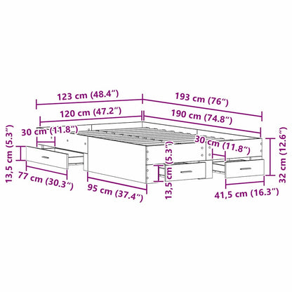 vidaXL Bed Frame with Drawer Old Wood 120 x 190 cm Engineered Wood
