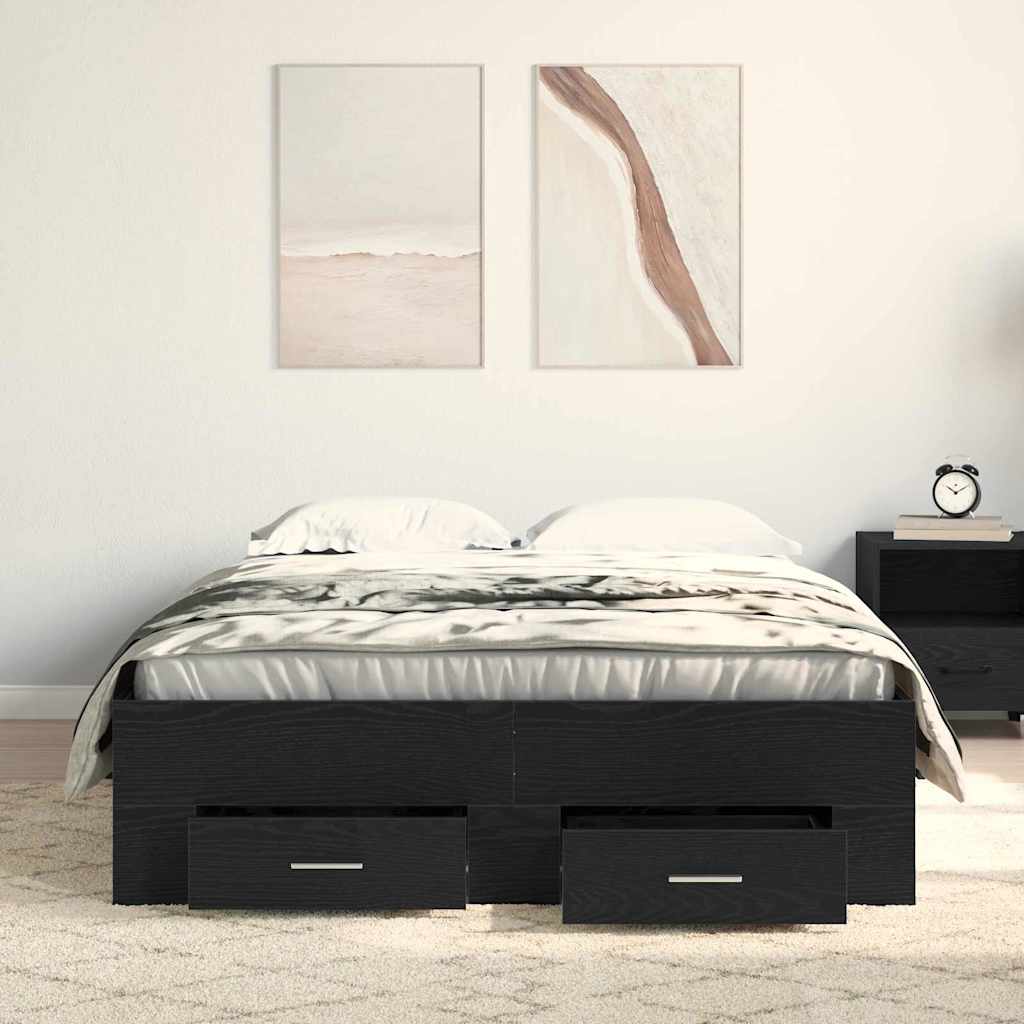 vidaXL Bed Frame with Drawer Black Oak 120 x 190 cm Engineered Wood