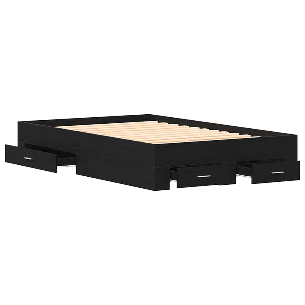 vidaXL Bed Frame with Drawer Black Oak 120 x 190 cm Engineered Wood