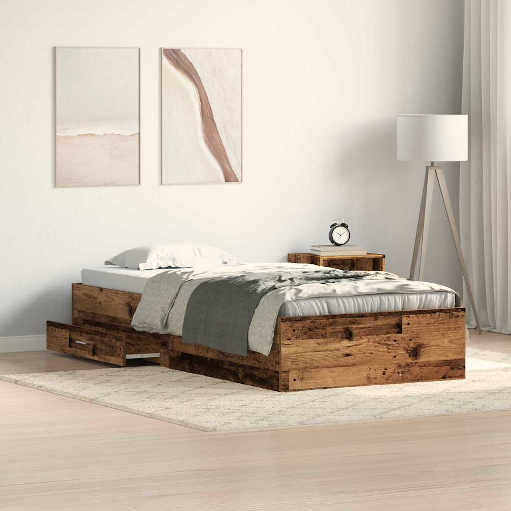 vidaXL Bed Frame with Drawer Old Wood 100 x 200 cm Engineered Wood