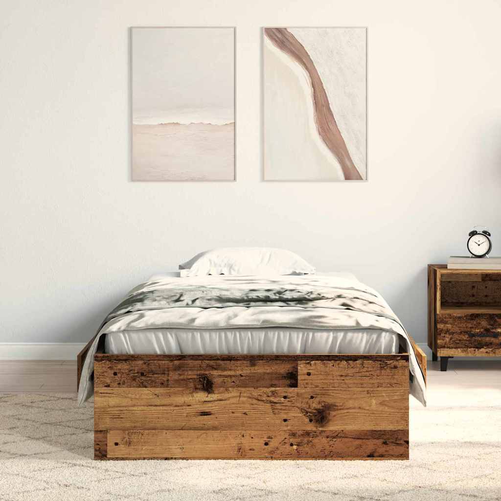 vidaXL Bed Frame with Drawer Old Wood 100 x 200 cm Engineered Wood
