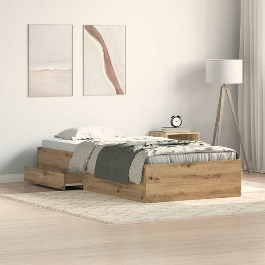 vidaXL Bed Frame with Drawer Artisan Oak 90 x 200 cm Engineered Wood