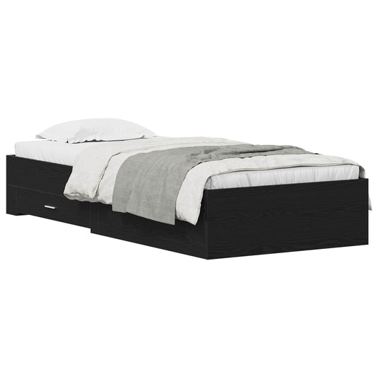 vidaXL Bed Frame with Drawer Black Oak 90 x 200 cm Engineered Wood