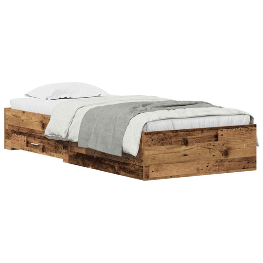 vidaXL Bed Frame with Drawer Old Wood 90 x 190 cm Engineered Wood