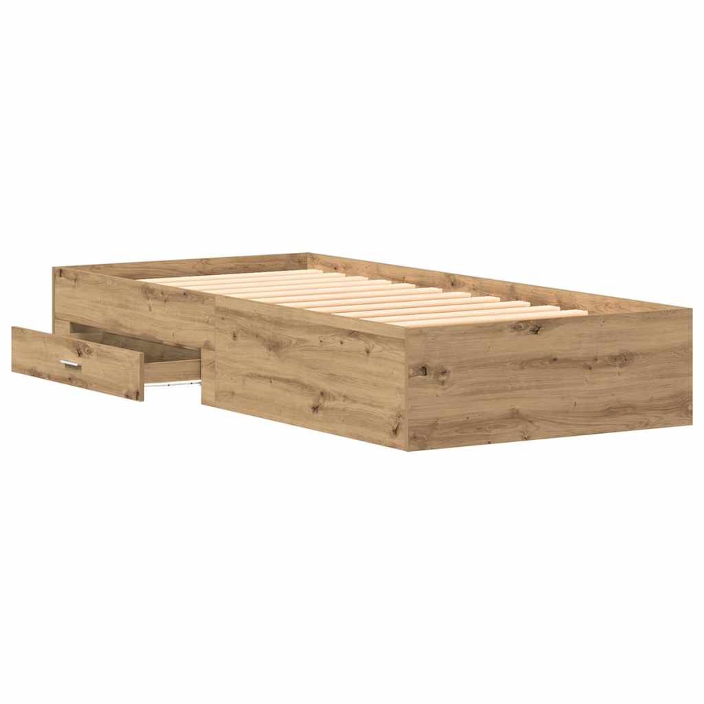 vidaXL Bed Frame with Drawer Artisan Oak 90 x 190 cm Engineered Wood