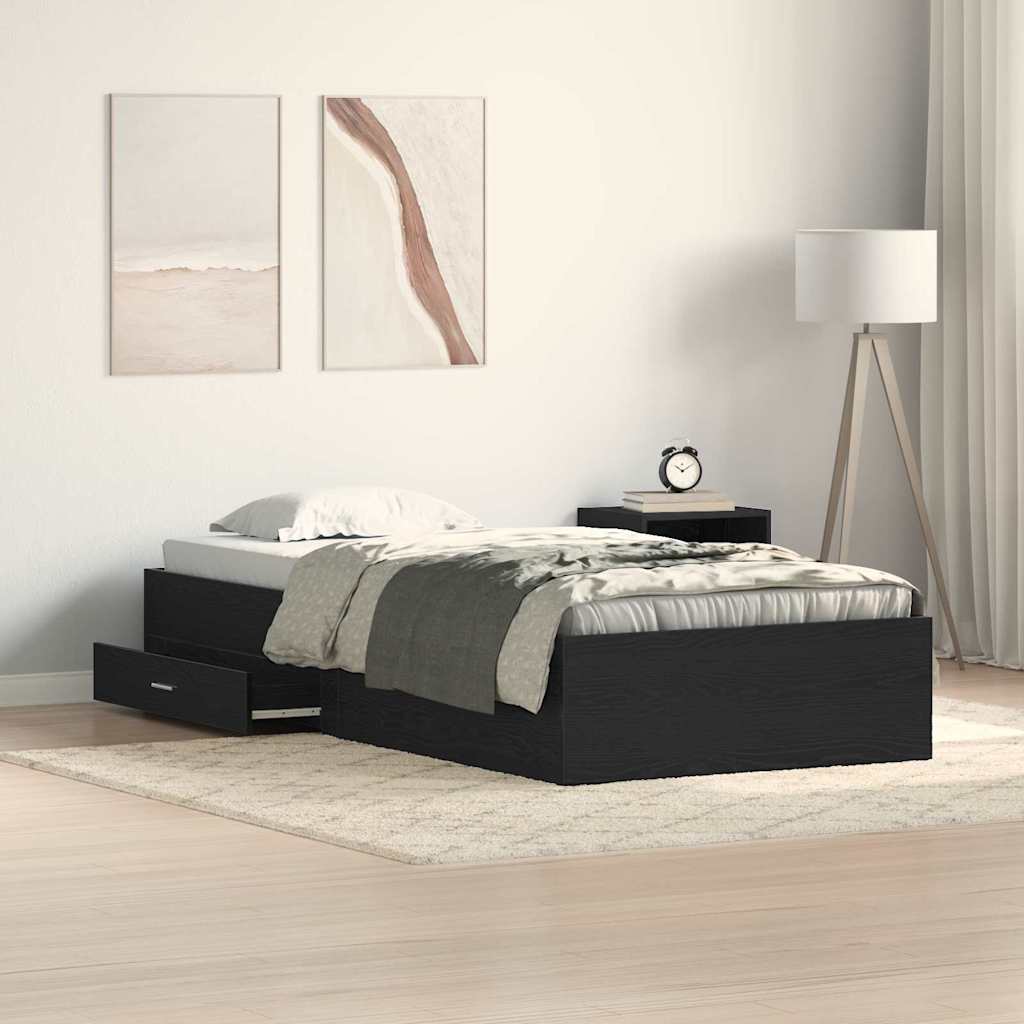 vidaXL Bed Frame with Drawer Black Oak 90 x 190 cm Engineered Wood