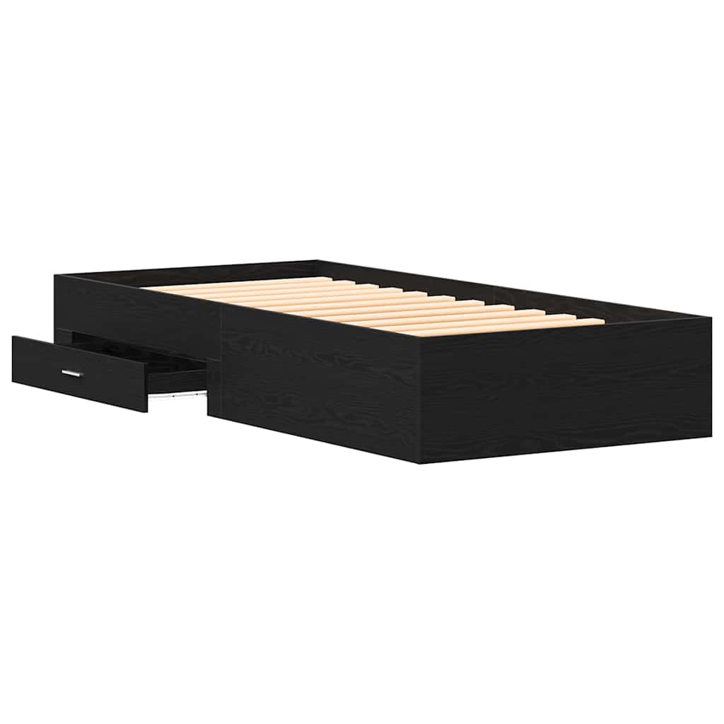 vidaXL Bed Frame with Drawer Black Oak 90 x 190 cm Engineered Wood