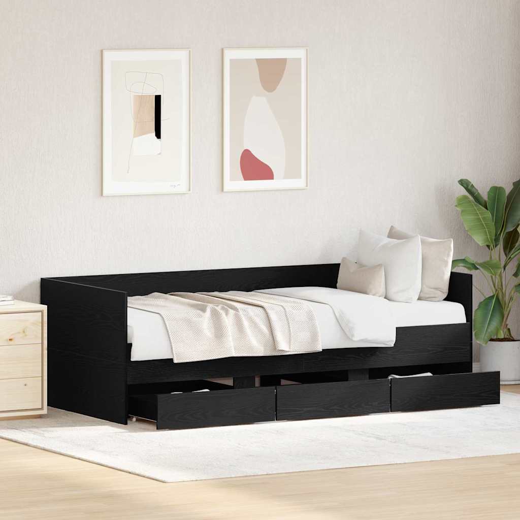 vidaXL Daybed with Headboard Black Oak 90 x 200 cm Engineered Wood