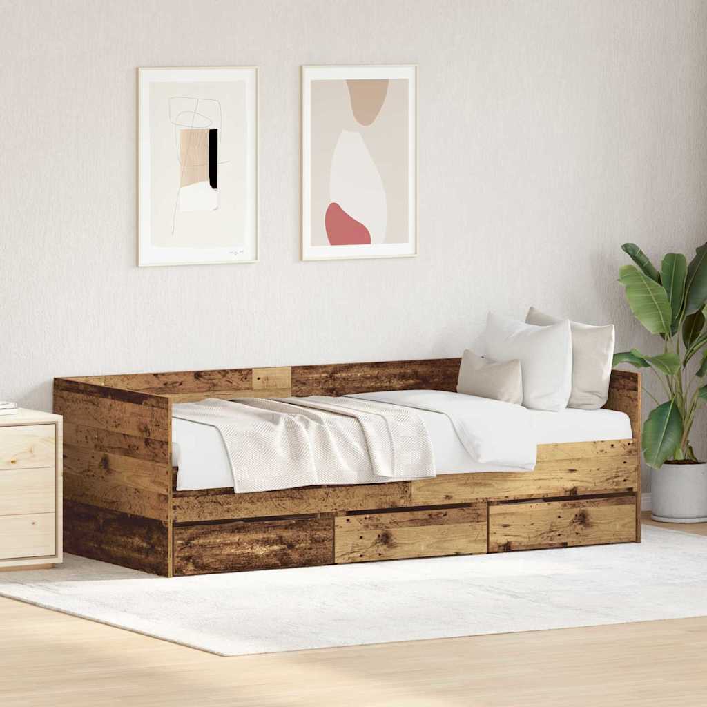 vidaXL Daybed with Headboard Old Wood 90 x 190 cm Engineered Wood