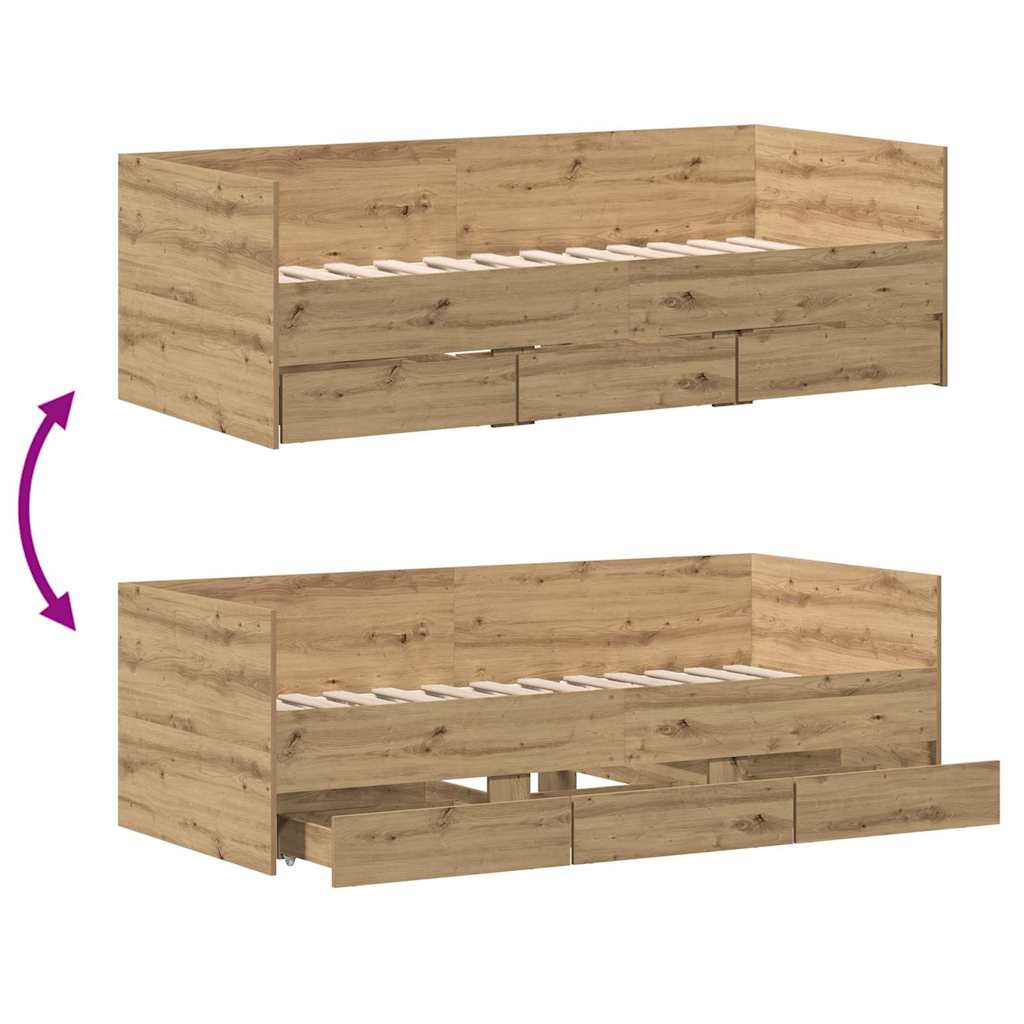 vidaXL Daybed with Drawer Artisan Oak 90 x 190 cm Engineered Wood