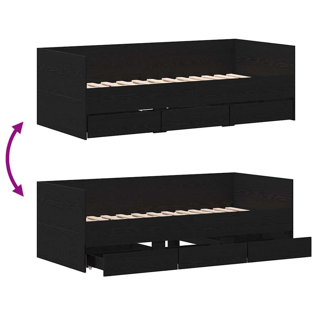 vidaXL Daybed with Headboard Black Oak 90 x 190 cm Engineered Wood