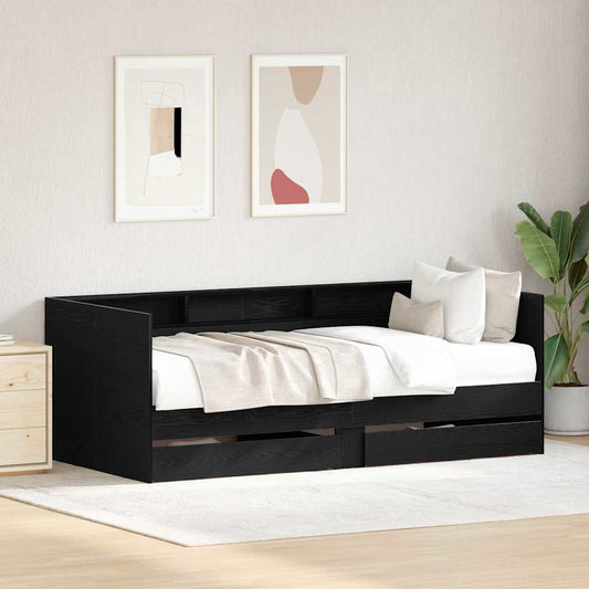 vidaXL Daybed with Headboard Black Oak 90 x 200 cm Engineered Wood