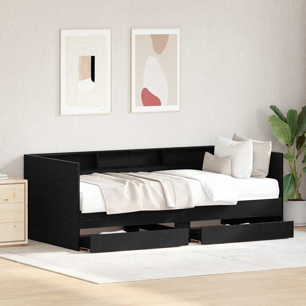 vidaXL Daybed with Headboard Black Oak 90 x 200 cm Engineered Wood