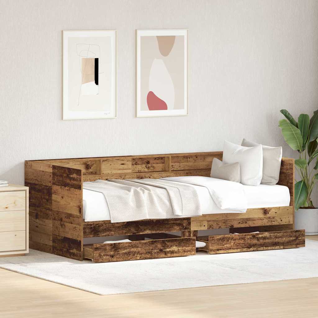vidaXL Daybed with Headboard Old Wood 90 x 190 cm Engineered Wood