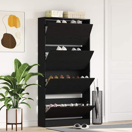 vidaXL Shoe Cabinet 80 x 21 x 163.5 cm Engineered Wood Black Oak