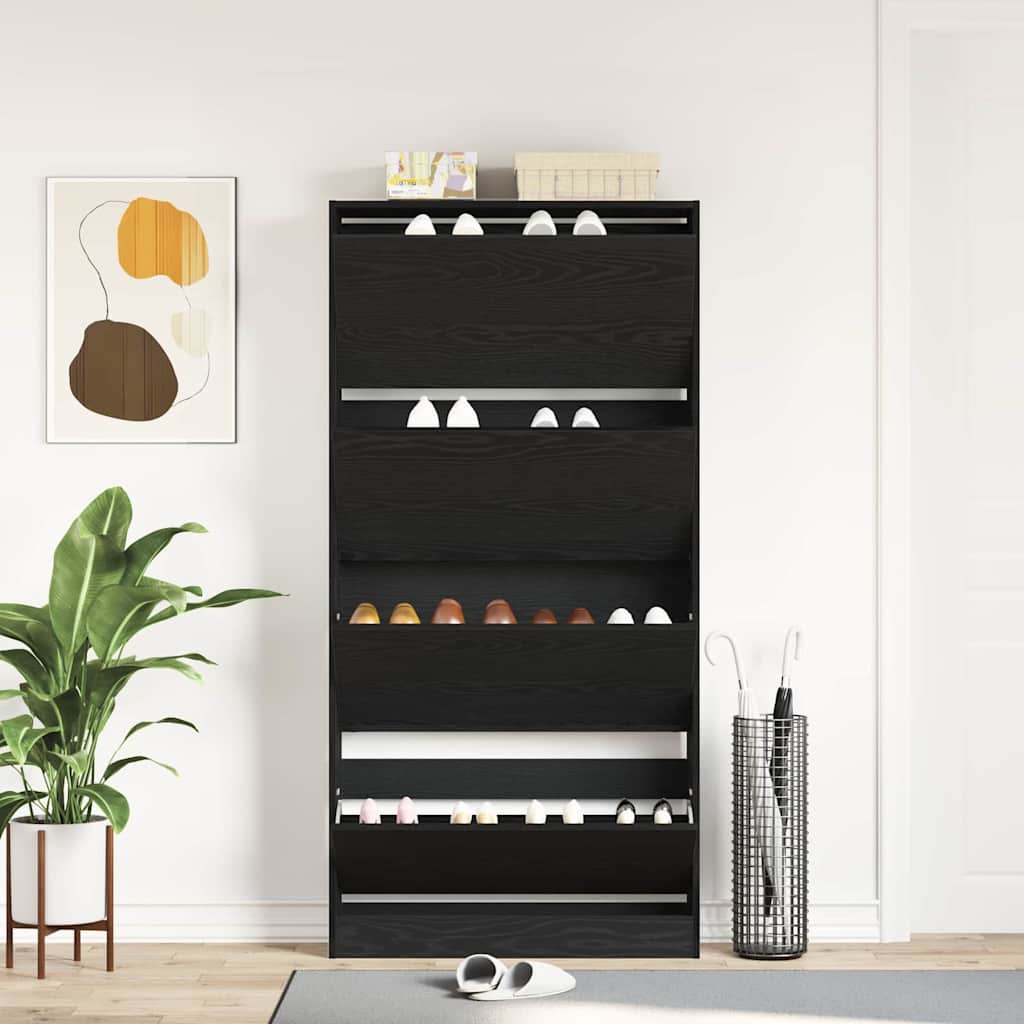 vidaXL Shoe Cabinet 80 x 21 x 163.5 cm Engineered Wood Black Oak