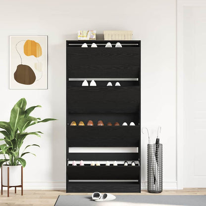 vidaXL Shoe Cabinet 80 x 21 x 163.5 cm Engineered Wood Black Oak