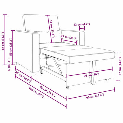 vidaXL Single Sofa Bed Reclining Cream 90 x 165 x 87 cm Velvet