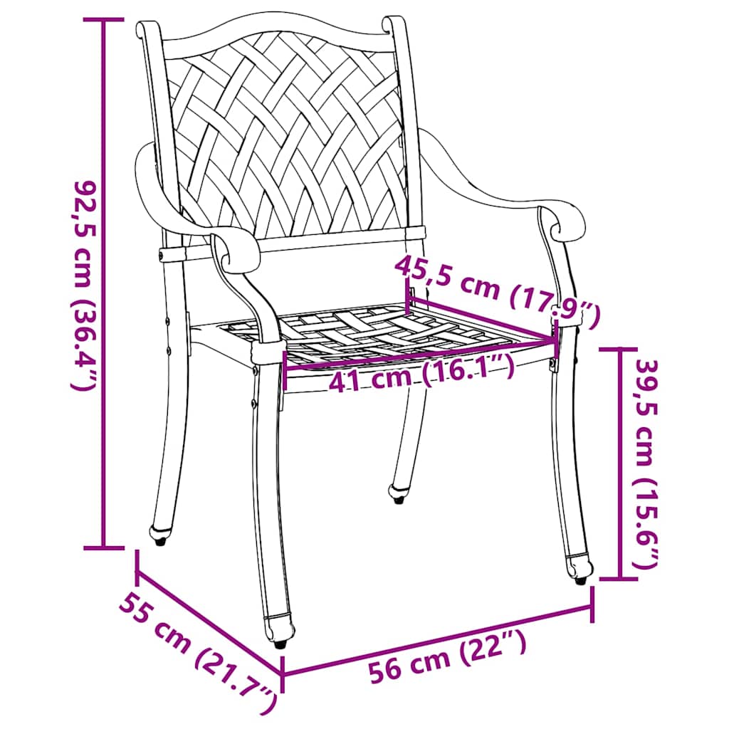 vidaXL Garden Chair 2 pcs Bronze 56 x 55 x 92.5cm Aluminium