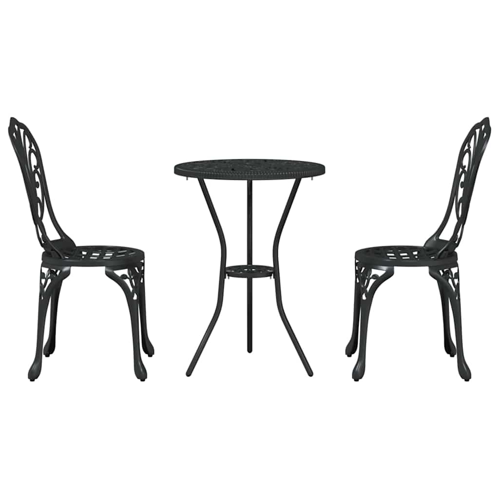 vidaXL Garden Bistro Set 3 pcs Black Aluminium