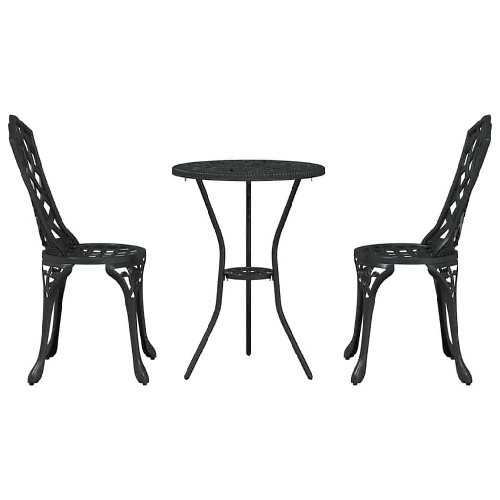 vidaXL Garden Bistro Set 3 pcs Black Aluminium