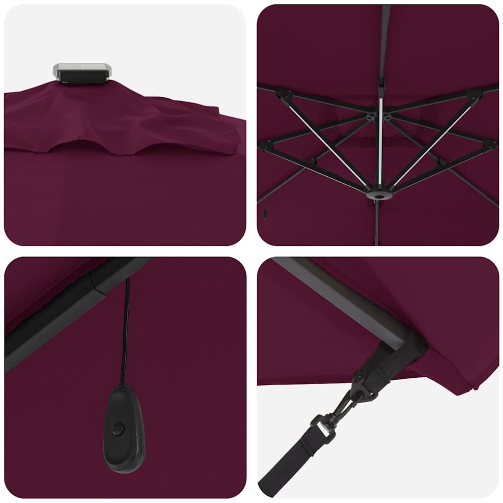 vidaXL Umbrella with LED Strip Lights Bordeaux Red 286 x 284 x 270 cm