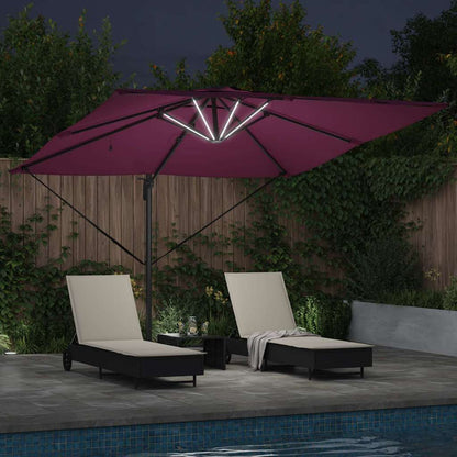 vidaXL Umbrella with LED Strip Lights Bordeaux Red 286 x 284 x 270 cm