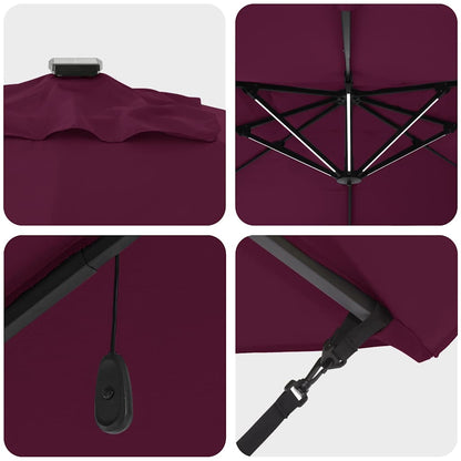 vidaXL Umbrella with LED Strip Lights Bordeaux Red 352 x 251 x 265 cm