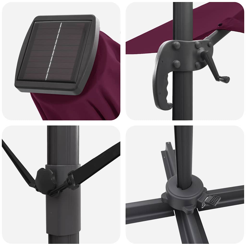 vidaXL Umbrella with LED Strip Lights Bordeaux Red 352 x 251 x 265 cm